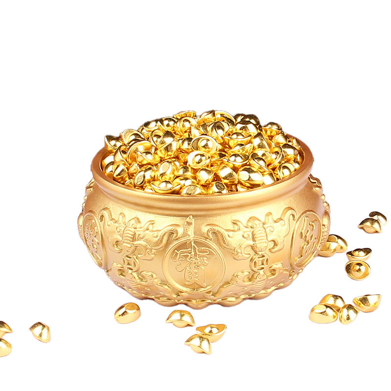 Treasure Bowl Fortune Basin Ornament Double Fish Basin Metal Crafts Sand Gold Small Ingot Solid Brass Five Blessings Treasure Bowl