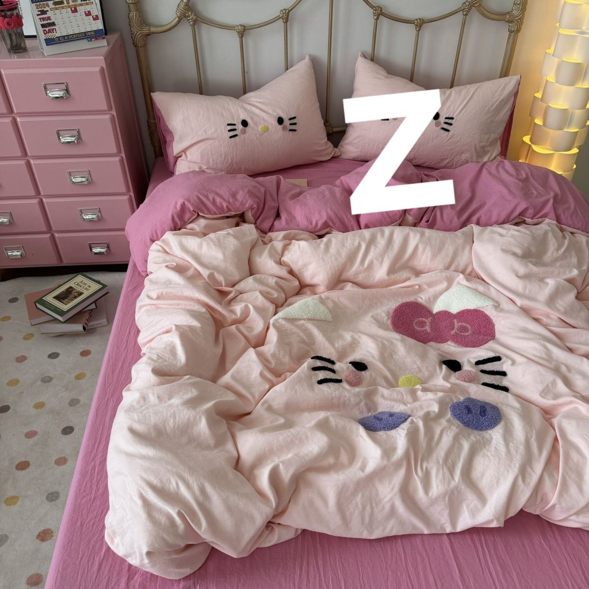 New Cute Towel Embroidered Four-Piece Set Washed Cotton Quilt Cover Girl Student Dormitory Bed Three-Piece Set Factory Direct Sale
