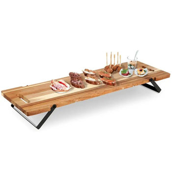 Cross-Border New Wooden Cheese Board Foldable with Handle Outdoor Portable Tray Bamboo Steak Fruit Tray Rack