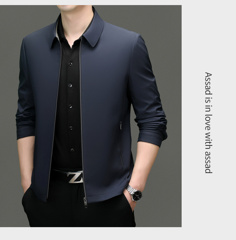 Áo khoác nam mỏng nhẹ cổ bẻ phong cách công sở — Màu đen, Xanh navy, Màu xanh lam, Kaki