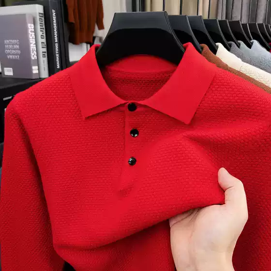 High Quality Pineapple Pattern Needle Long Sleeve Polo Shirt Men's Summer Business Lapel Pure Cotton Breathable Half Sleeve t Wholesale