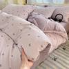 Amother and Baby Knitted Double-Layer Yarn Ins Style Four-Piece Set Simple Floral Quilt Cover Soft Bed Sheetss Student Dormitory Three-Piece Set