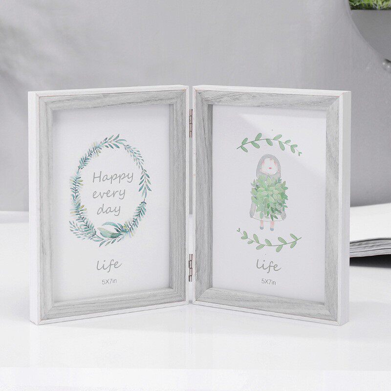 Factory wholesale two folding double-sided photo frame retro combination table 6 inch 7 inch conjoined photo studio photo frame frame ornaments