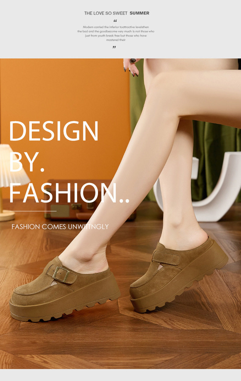 Dép sandal nữ đế platform da bò thật phong cách Birkenstock — Lạc đà, Mơ chi tiết 9