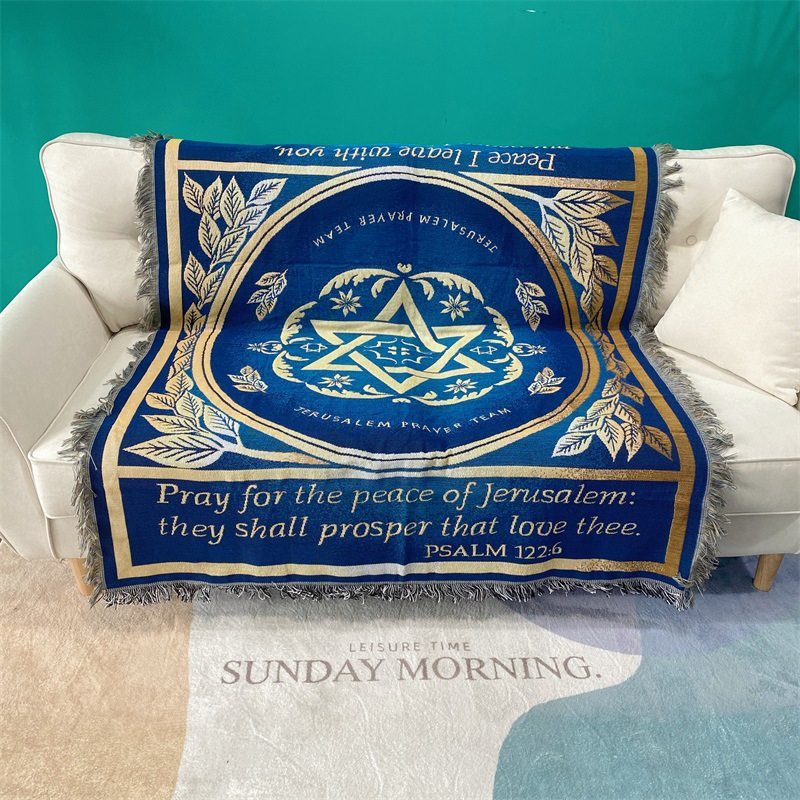 Cross-Border Mediterranean Sofa Towel Cover Israeli Prayer Decorative Blanket Hanging Cloth Knitted Tassel Thread Blanket Sofa Cover Cloth