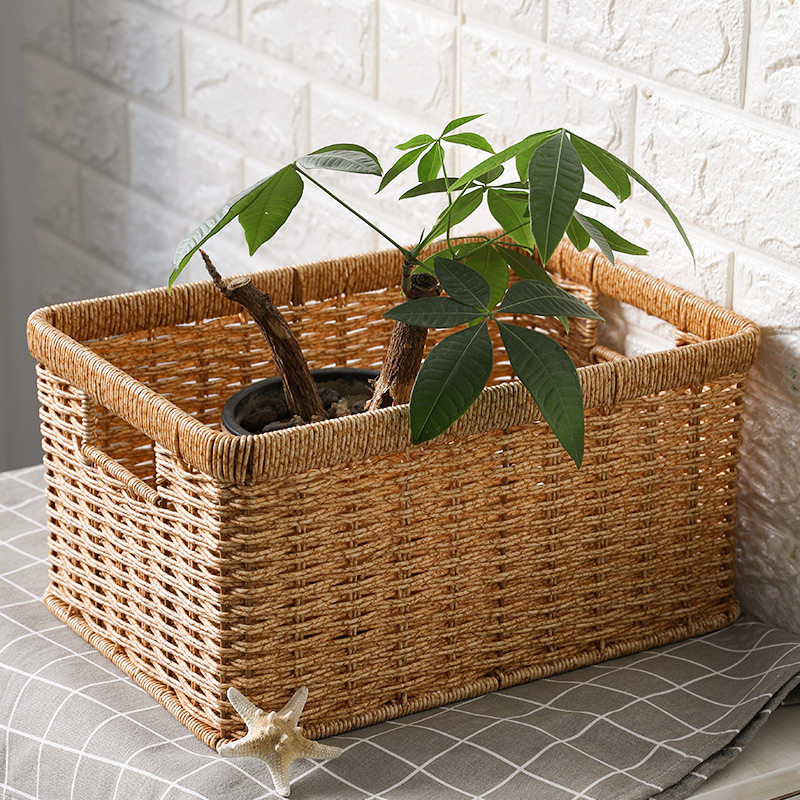 Scandinavian Simple Storage Basket Imitation Rattan Woven Bathroom Cabinet Storage Basket Clothing Storage Living Room Organizing Basket Desk Basket