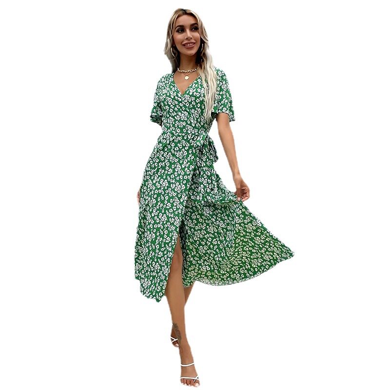 Floral Print Midi Dress Slim Fit French Country Style Spring Summer Wholesale Available custom packaging