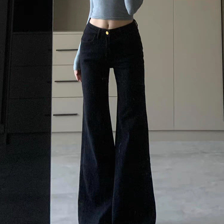 Black High Waist Flared Jeans for Women Stretchy Slim Fit Casual Spring Autumn Wear