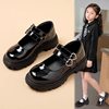 Girls' Leather Shoes 2025 Spring and Autumn New Children's Performance Shoes Black Dance Shoes Princess Shoes for Big Children Girls Soft Soles