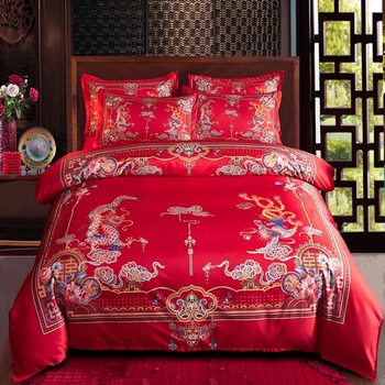 New Classy New Wedding Four-Piece Wedding Gift Set, Red Brushed Cotton Printed 4-Piece Set, Live Broadcast Hot Wholesale