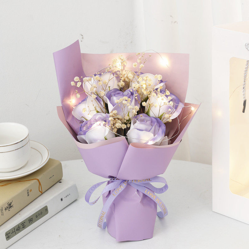 満天星 + 7輪薔薇【クローブ紫】ランプ付き贈答袋