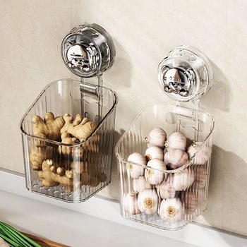 Suction cups Scallion, Ginger and Garlic Storage Basket Kitchen Garlic Storage Rack Punch-free Wall-mounted Seasoning Ginger and Garlic Wall