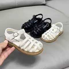 Summer Girls' Sandals Non-slip Beach Shoes Children's Hollow Woven Baotou Roman Shoes Little Girl's Western-style Princess Shoes