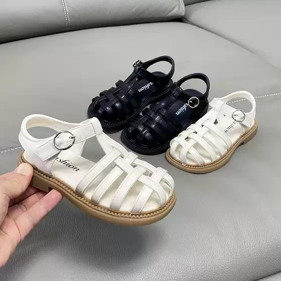 Summer Girls' Sandals Non-slip Beach Shoes Children's Hollow Woven Baotou Roman Shoes Little Girl's Western-style Princess Shoes