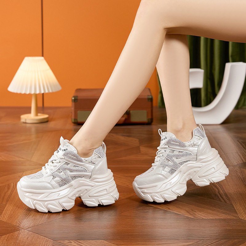 Giày sneaker nữ đế dày chunky phong cách thể thao, tăng chiều cao, đế cao 8 cm — Trắng, Bạc