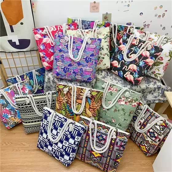 In-Stock Factory Direct Sale Travel Bath Towel Beach Bag Set, Faux Linen Printed Towel, Fashionable Trendy Crossbody Storage Bag