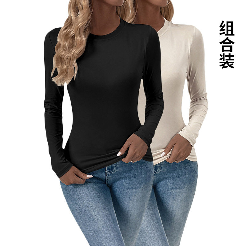 Spring Autumn Womens Tops Slim Fit Built in Bra Solid Color Versatile Style Wholesale Available