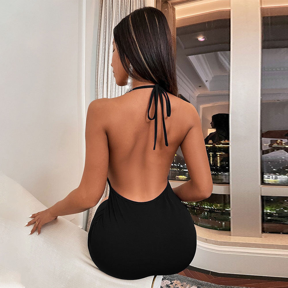 Halter Neck Dress V Neck Backless Short Length Spring Summer Party Wear Wholesale Available