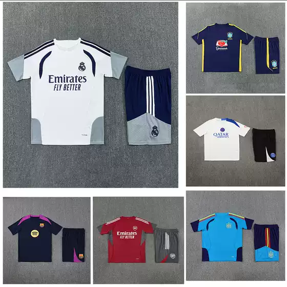 Wholesale 2627 Real Madrid Brazil Arsenal Paris Spain Barcelona Adult Football Training Uniform Short-Sleeved Set
