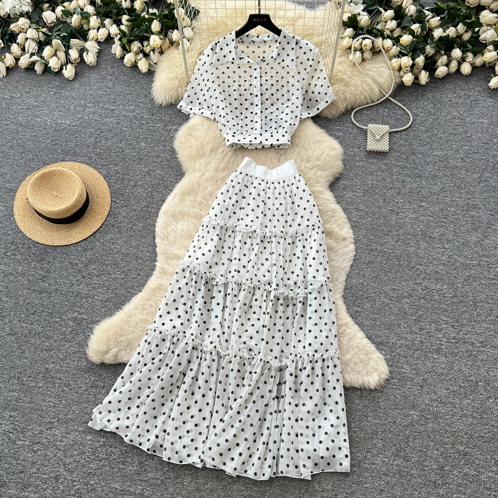 French Style Red Polka Dot Two Piece Set High Waist Slim Fit Elegant Design Spring and Autumn Office Wear Wholesale