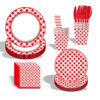 Disposable red plaid tableware paper cup paper towel knife fork spoon suit supplies birthday layout scene decoration