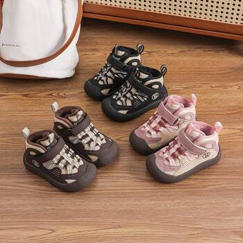 Autumn and Winter New Velvet Cotton Shoes for Baby Boys and Girls, Warm and Comfortable Mid-Tube Non-Slip Soft Bottom Infant and Toddler Velcro