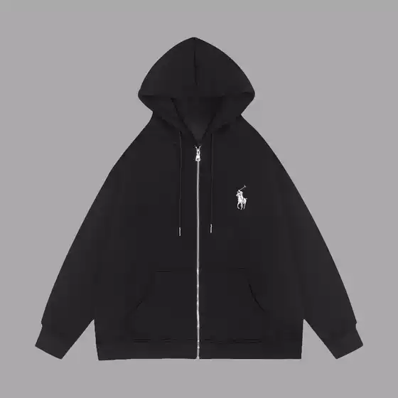 Foreign Trade Autumn and Winter Small Logo Hooded Cardigan Sweatshirt with Fashionable Print, Loose Fit, Plus Size, British Style Youth Zipper Top
