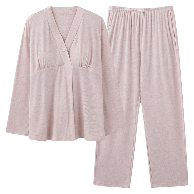 Modal Pajamas with Breast Pads for Women, Spring & Fall Long-Sleeved Maternity, Prenatal and Postpartum Nursing Clothes, Home Clothes Set