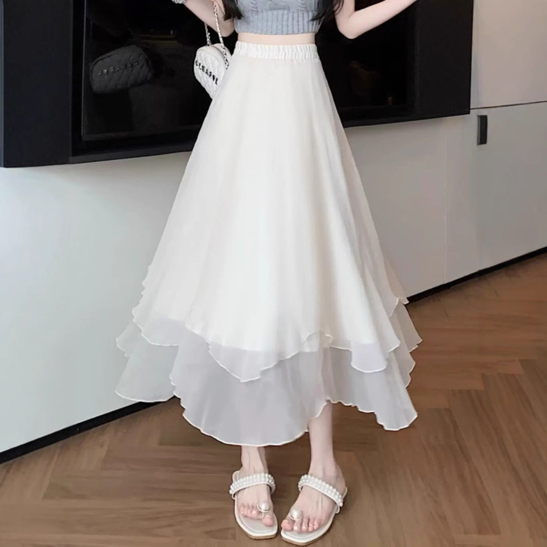 High Waist A Line Maxi Skirt for Women Lightweight Mesh Fabric Summer Casual Wear
