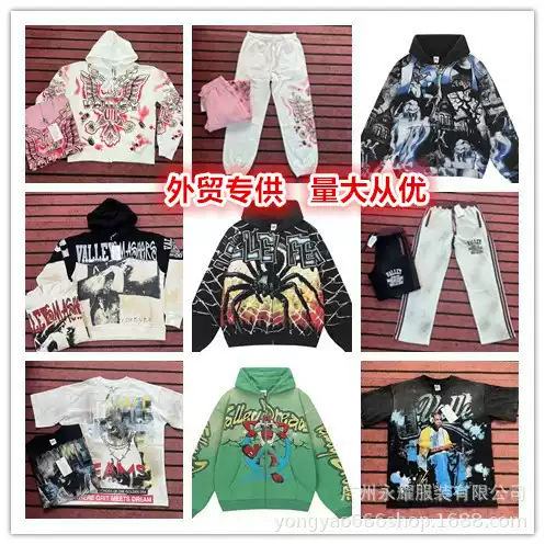 2025 Original Valley Autumn/Winter High Street Long Sleeve T-Shirt with Print, Unisex Loose Hooded Sweatshirt, Short Sleeve with Rhinestones