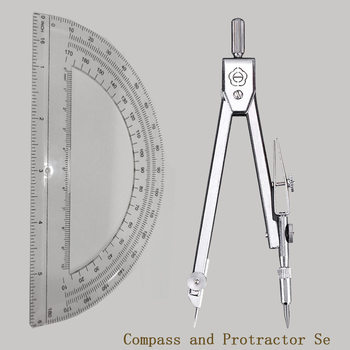 Cross-Border Compass Semicircle Set Student Protractor and Compass Set Geometric Compass Drawing Tool
