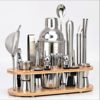 Cross-border bartending tools 23 pieces suit stainless steel bartender bar supplies bartender oval bamboo rack suit