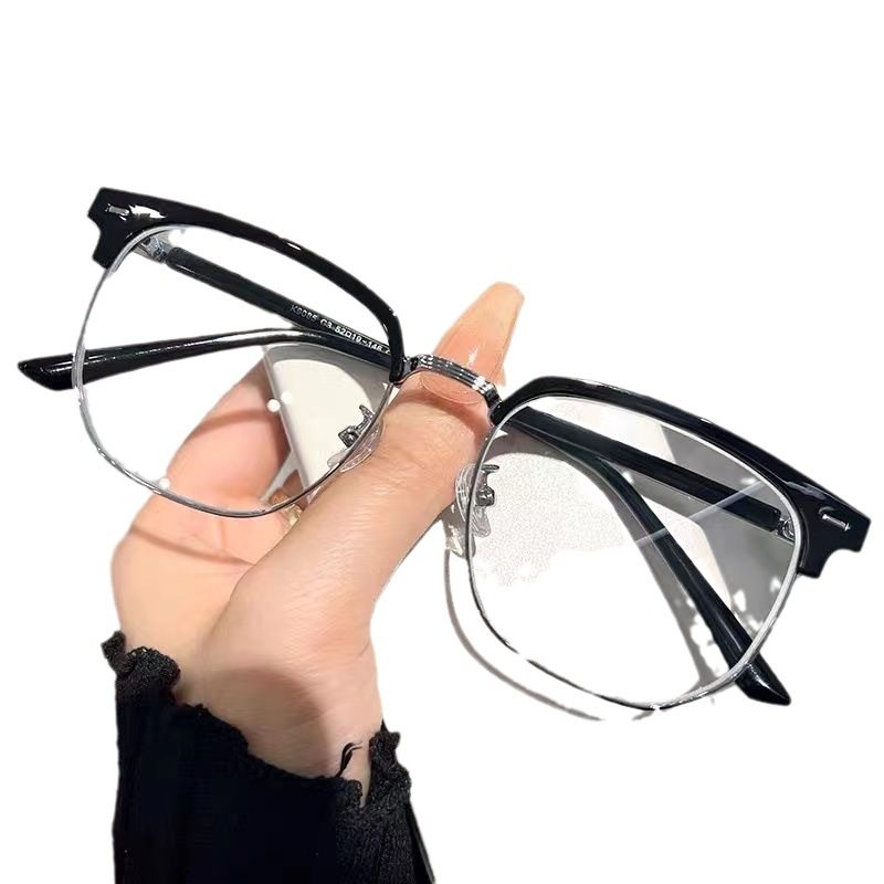 New Retro Eyebrow Frame Glasses for Men and Women, Fashionable Half-Frame Anti-Blue Light Non-Prescription Finished Glasses with a National Style