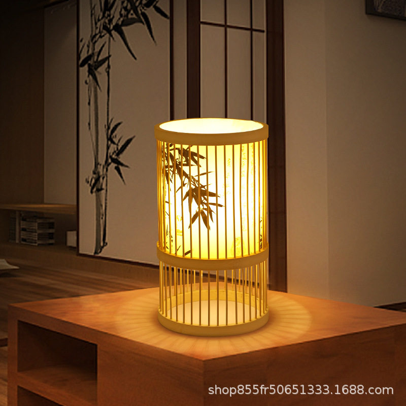 Bamboo Lamp Chinoiserie Tea Room B&B Guest Room Living Room Zen Tea New Chinoiserie Lantern Creative Japanese Bamboo Table Lamp