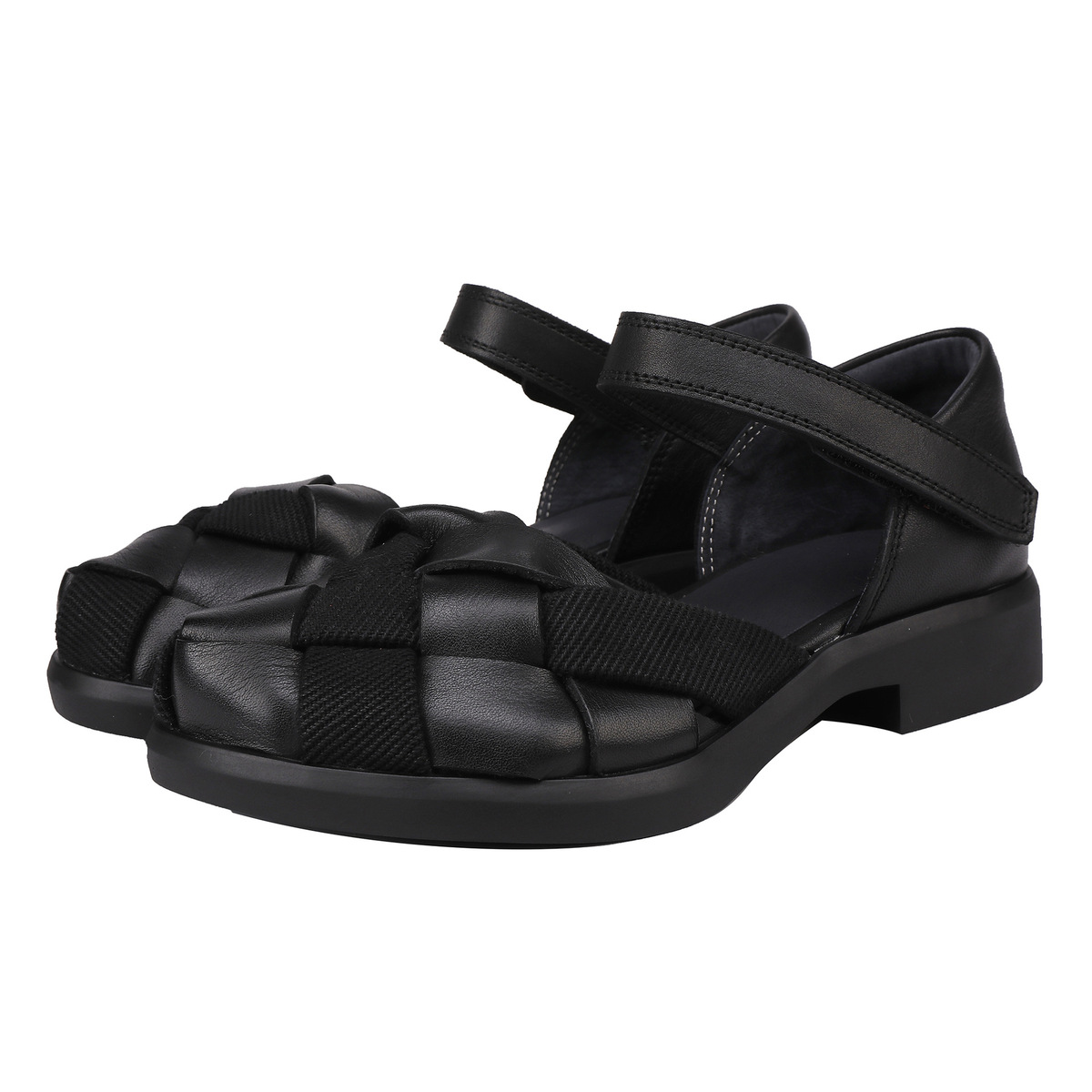 Sandal nữ quai ngang bít mũi đan dây đế mềm da bò — màu đen, Màu nâu