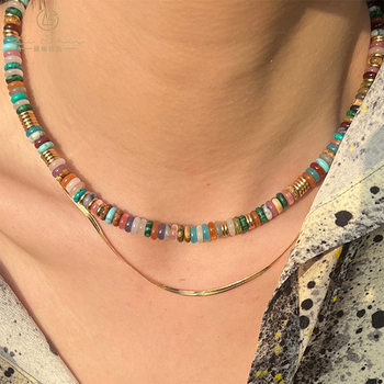 European and American Minimalist Style High-Quality Jewelry Wholesale Colorful Frisbee Necklace Natural Stone Niche Light Luxury Handmade Clavicle Chain