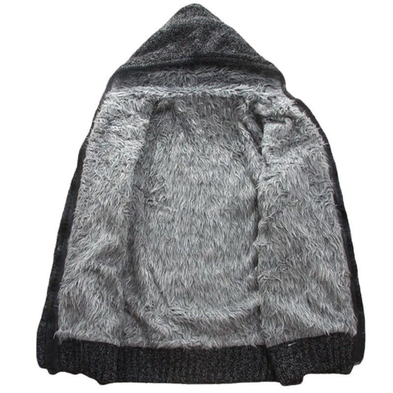 男拉链加絨加厚针织衫毛衣大衣外套连帽外贸男装大码欧美青年开衫