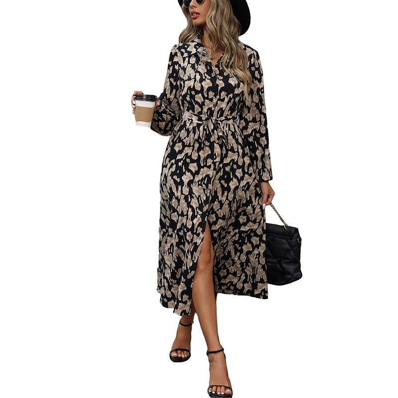 Long Sleeve Printed Cardigan Dress Autumn Fashion European and American Style Casual Wear for Women OEM Available