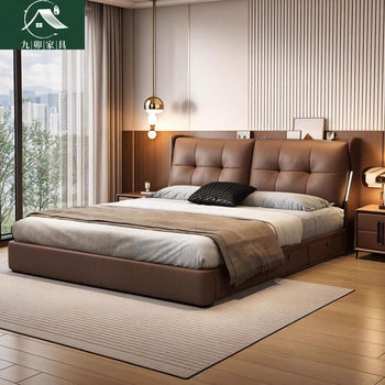 Modern Simple Light Luxury Leather Bed 1.5m Small Apartment 1.8m Master Bedroom Functional Soft Storage Double Leather Bed