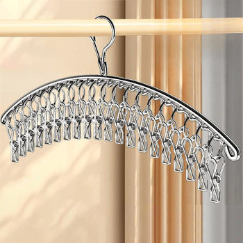 Multi-Clip Clothes Drying Rack Household Stainless Steel Sock Drying Rack Multi-Functional Windproof Intimates Dormitory Artifact Hook Sock Rack