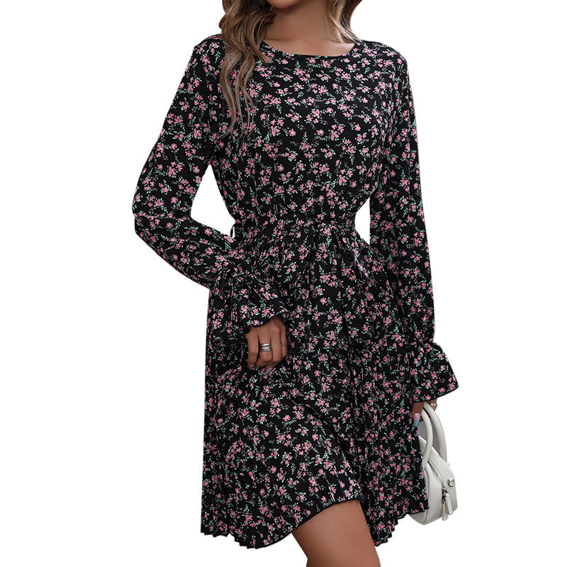 Womens Long Sleeve Ruffled Floral Dress Autumn Collection European and American Style Perfect for Casual Outings