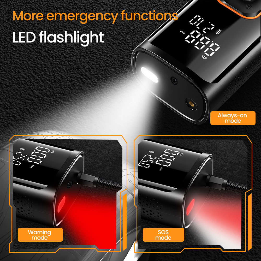 Vehicle-Mounted Air Pump, Multi-Functional Car Tire Pump, Charging and Pressure Measuring Equipment, Wireless Emergency Lighting Function