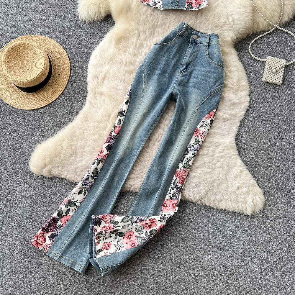 Vintage Floral Embroidered Denim Pants for Women Slim Fit Summer Style Two Piece Set Fashionable and Elegant Outfit