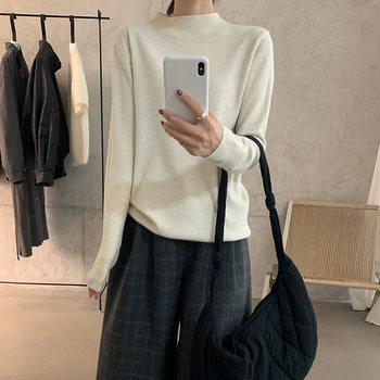 Lovely Shahe Nancheng Popular Korean Style Simple Casual Versatile Pure Color Small Stand Collar Long-Sleeved Bottoming Shirt M6188