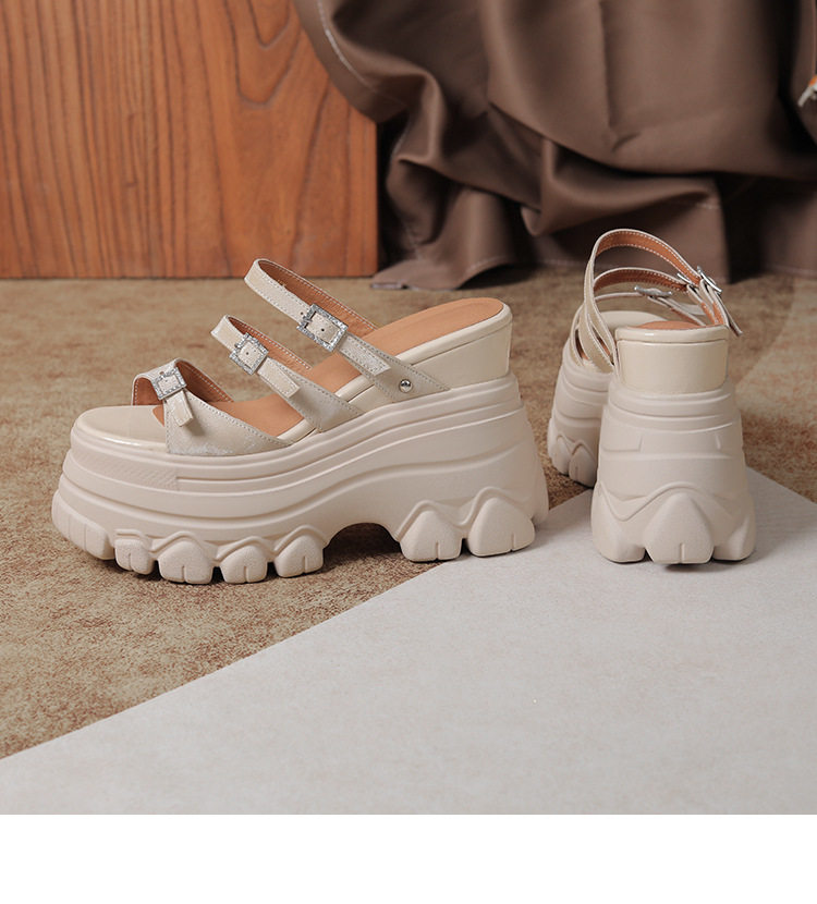 Sandal cao gót nữ mũi hở đế dày 12 cm, phong cách platform — Trắng Bạc, Đen, Mơ Sẫm chi tiết 19