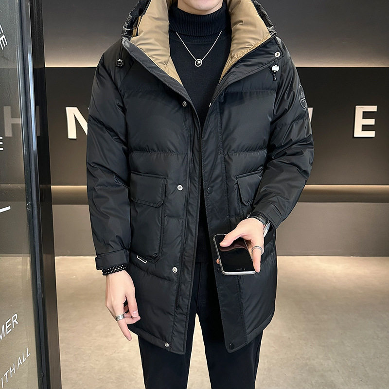 Hooded down Jacket Men's Winter 2024 New Mid-Length Jacket Men's Autumn and Winter Trendy Brand Korean Style Thickeneded Outwear