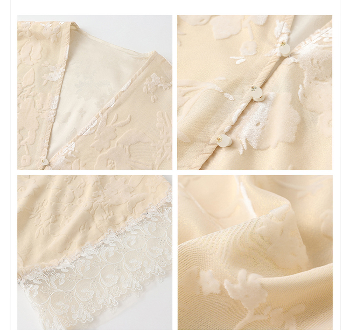 Bộ ba món nữ gồm áo khoác dệt hoa đính cườm tua rua, áo gile và chân váy ren dáng midi — Áo khoác Jacquard (giao hàng trong 7 ngày), Áo khoác Jacquard (giao hàng trong ngày), Áo tua rua (giao hàng trong 7 ngày), Áo tua rua (giao hàng trong ngày)
