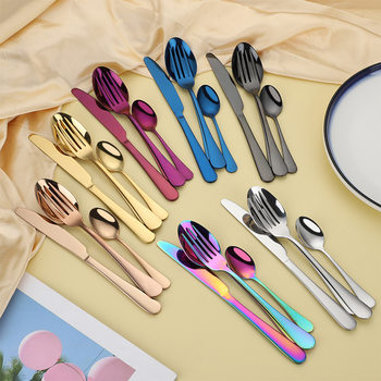 PVD1010 stainless steel tableware knife, fork and spoon suit four pieces suit hotel restaurant gift box with logo