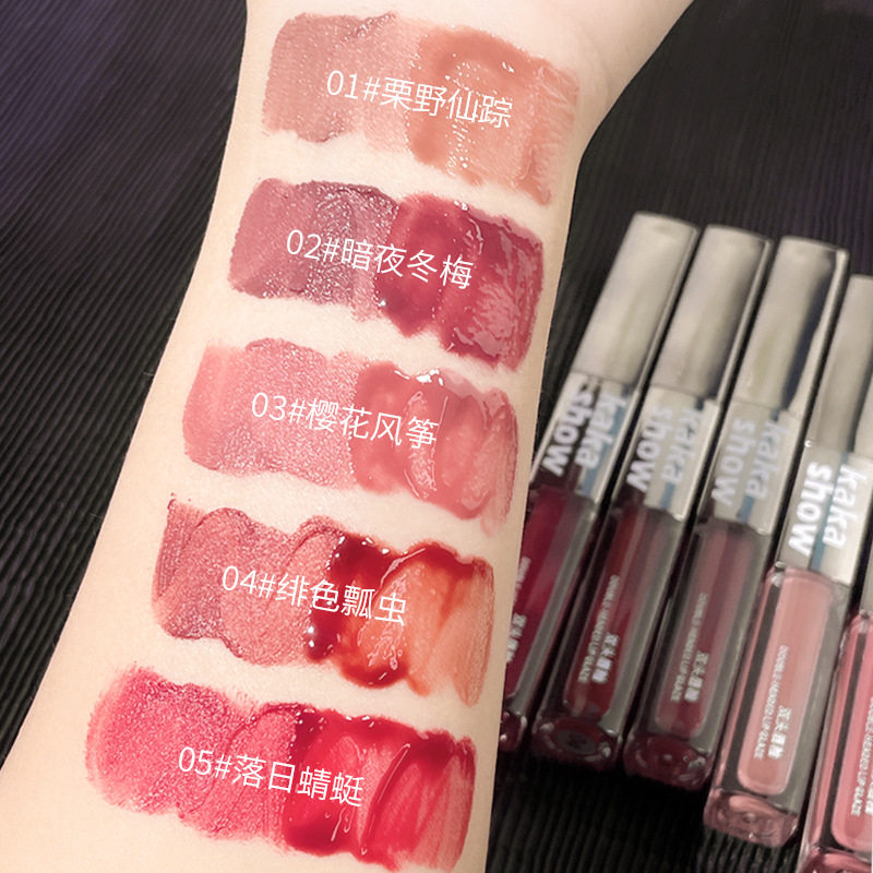 Kakashow Double-Ended Lip Glaze Water Gloss Velvet Matte Whitening Lipstick Moisturizing Girl Lip Mud Cosmetics Wholesale