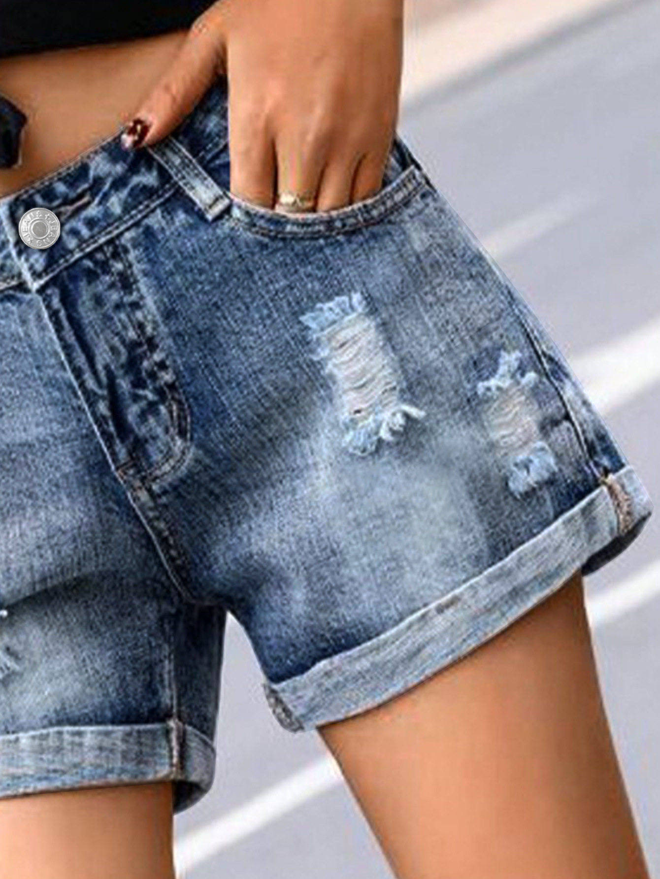 Womens Distressed Denim Shorts High Waist Ripped Design Casual Style Perfect for Summer Outings Wholesale Available